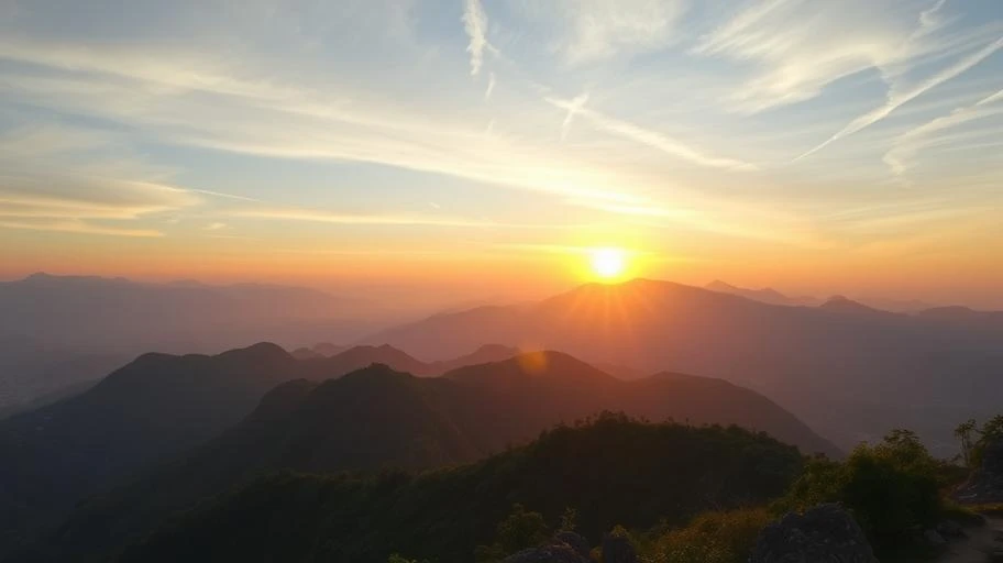 ảnh bình minh trên núi, biểu tượng sự kiên trì