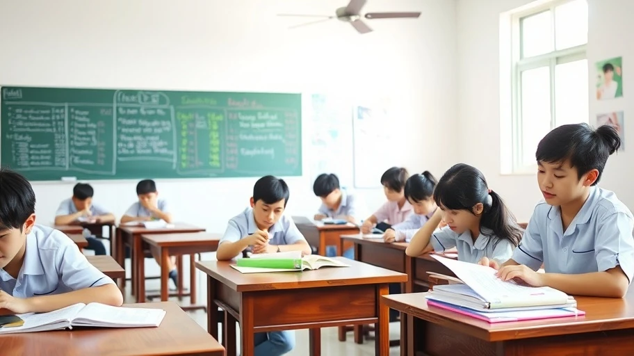 Ảnh lớp học ở Việt Nam thể hiện sự khích lệ trong giáo dục