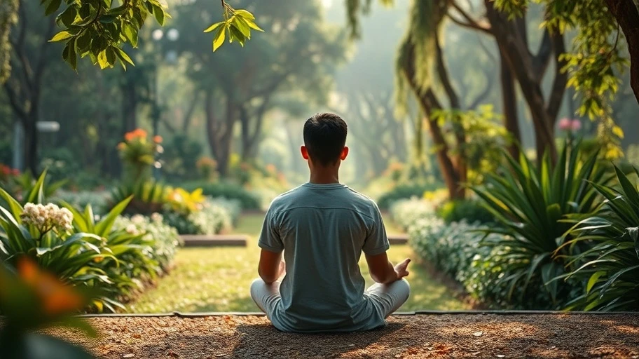 Ảnh người đang thiền trong khu vườn yên tĩnh tại Việt Nam