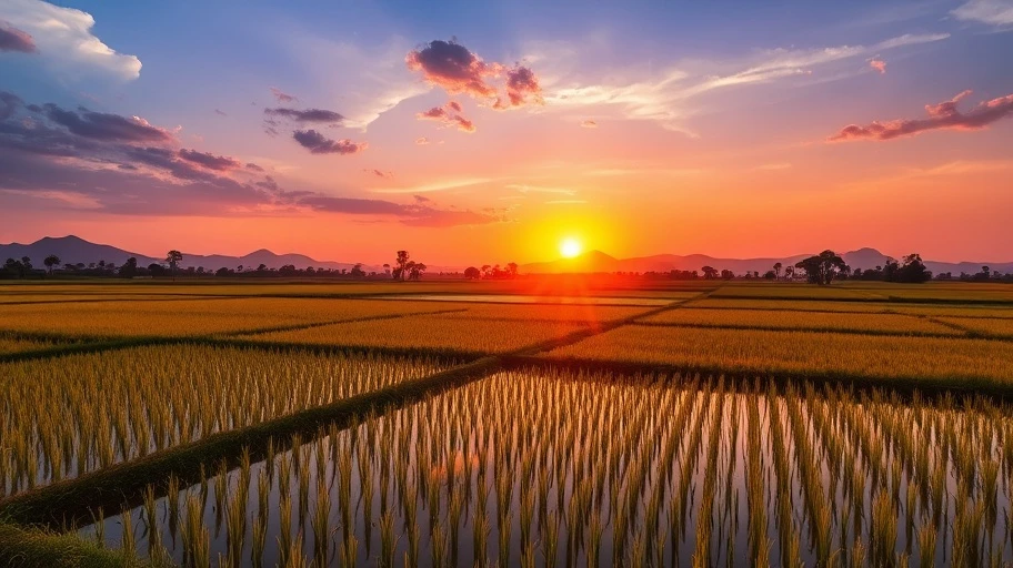 Bình minh qua ruộng lúa mang thông điệp hy vọng
