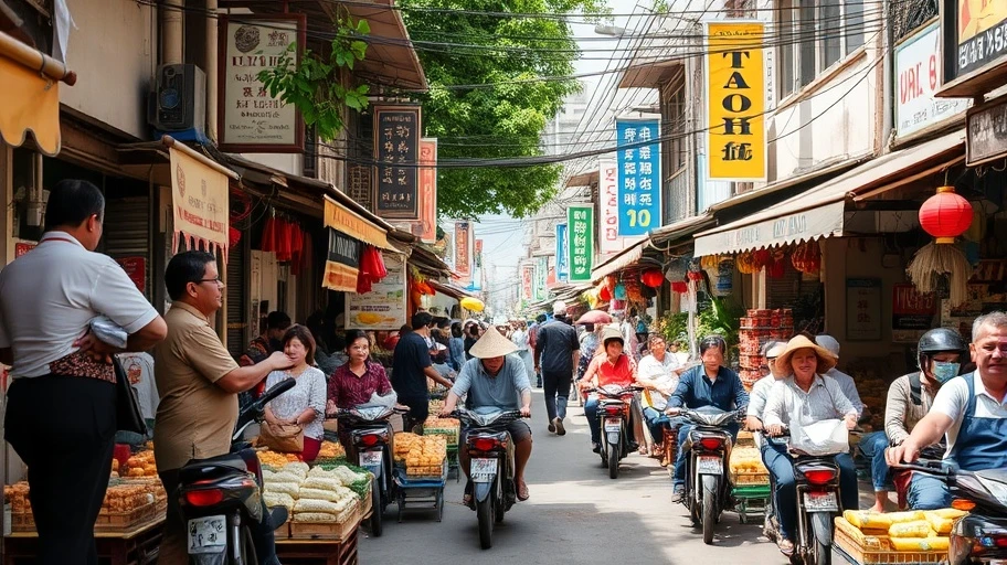 Chợ đường phố Việt Nam nhộn nhịp, thể hiện niềm tin xã hội