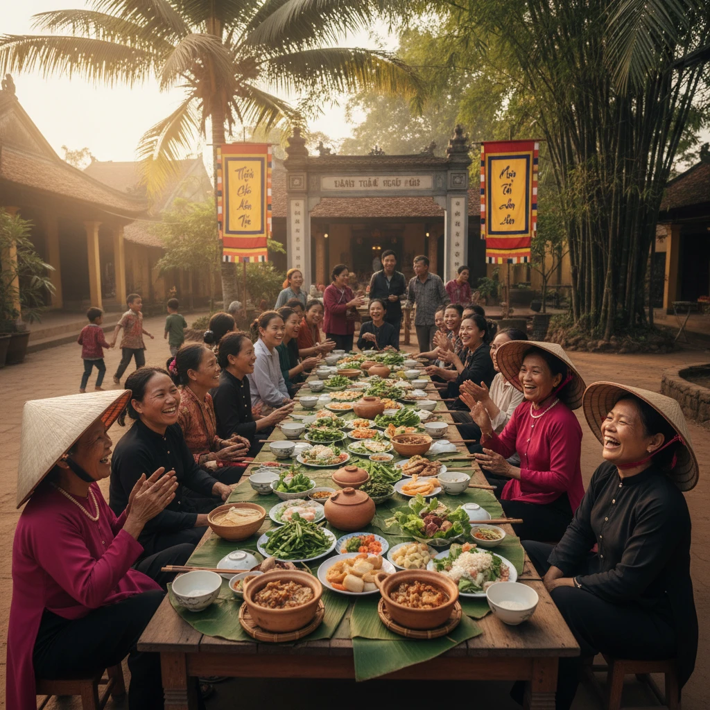 Cộng đồng Việt Nam tụ họp cùng ăn uống và cười nói, thể hiện niềm tin xã hội.