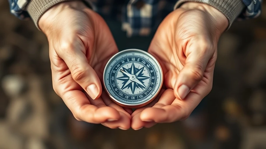 Hai bàn tay giữ la bàn, biểu tượng cho hướng dẫn