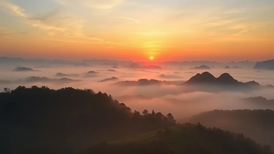 Hình ảnh bình minh diễn đạt cảm giác bình an.