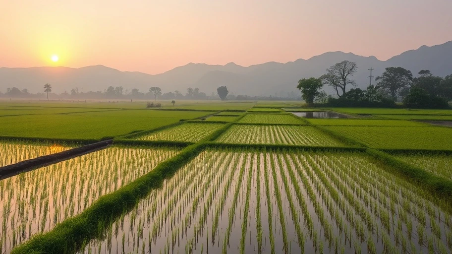 Hình ảnh bình minh yên bình tại làng quê Việt Nam động lực.