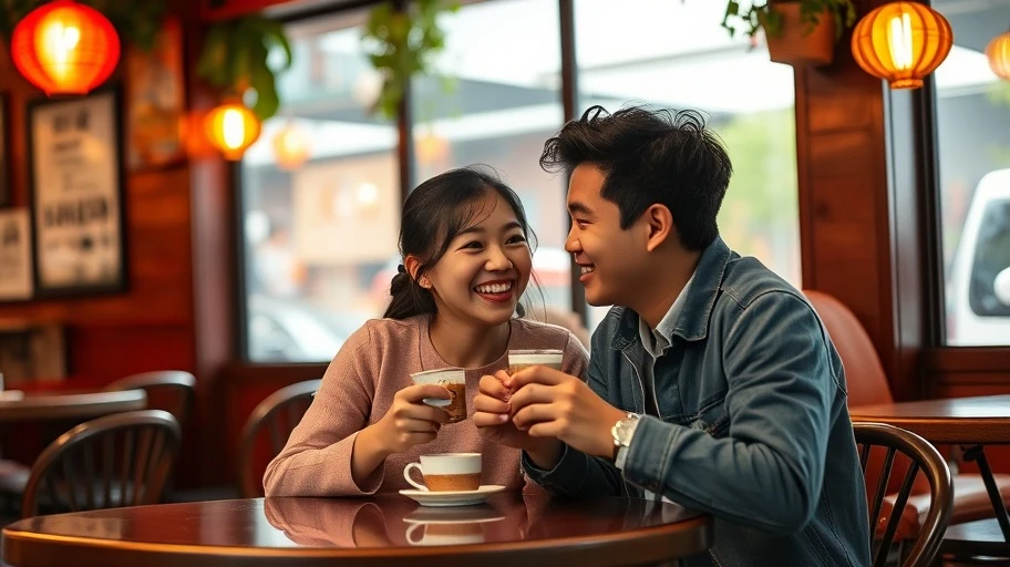 Hình ảnh cặp đôi trẻ trong quán cà phê, thể hiện sự tin tưởng.