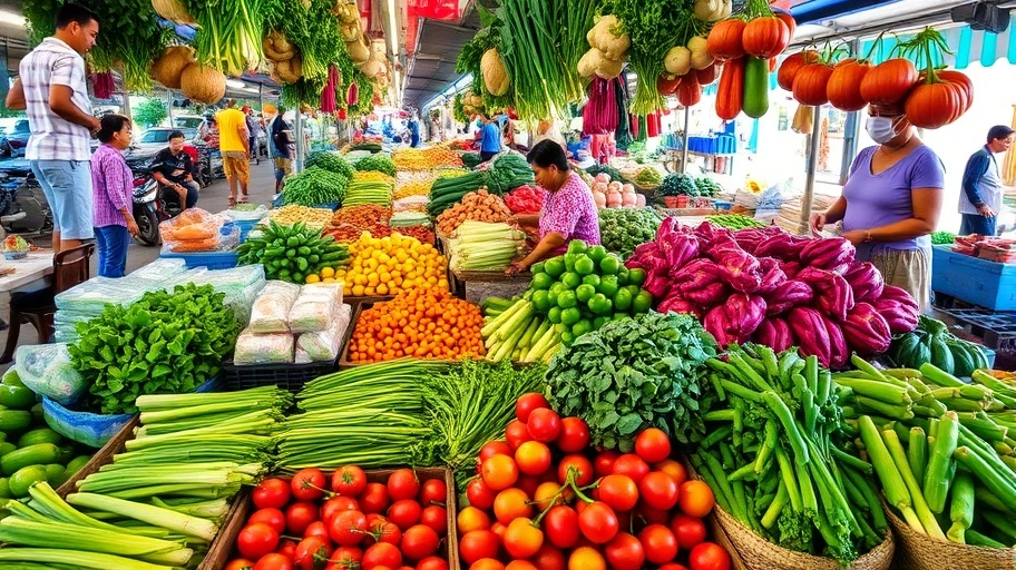 Hình ảnh chợ rau tại Việt Nam sức sống tích cực.