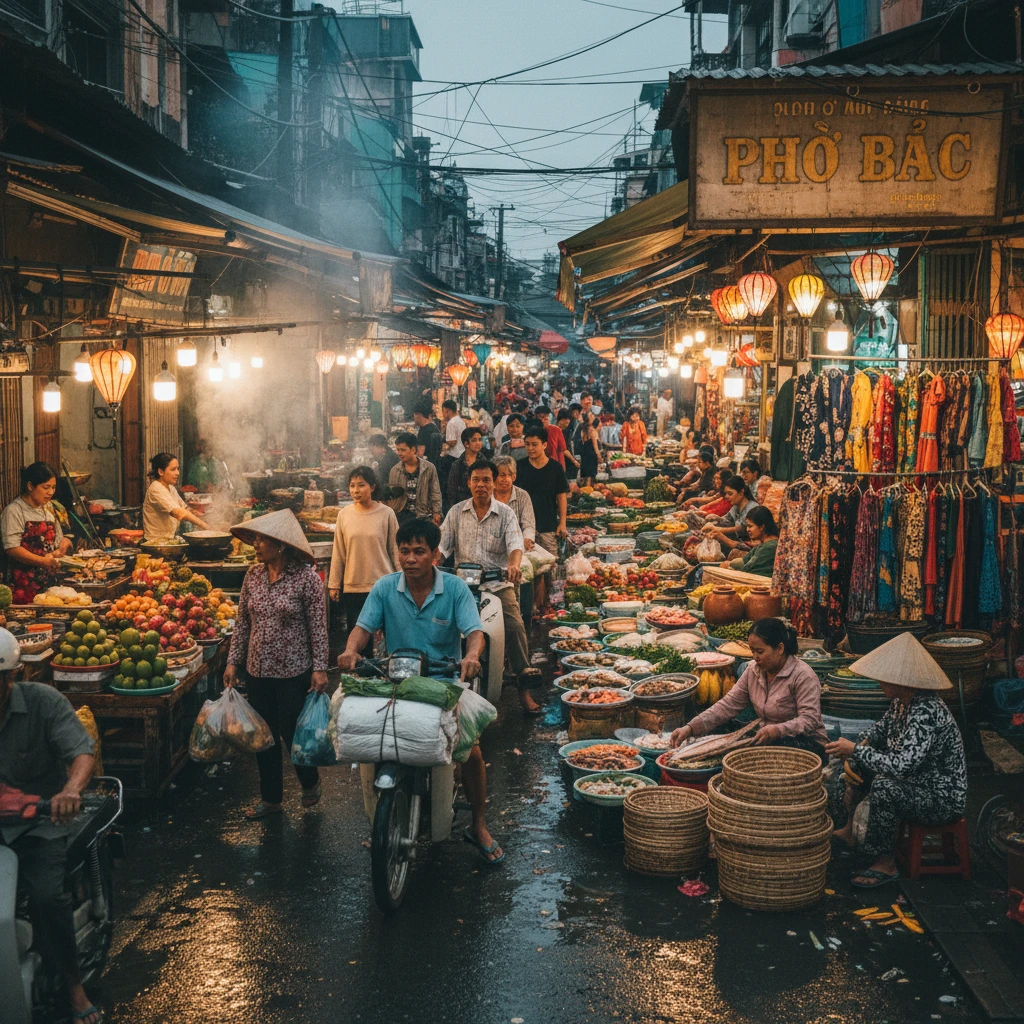 Hình ảnh chợ Việt Nam đông đúc