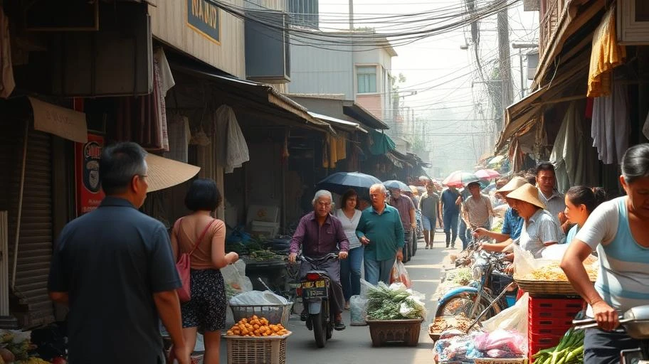 Hình ảnh chợ Việt Nam năng động, nhấn mạnh tầm quan trọng của hành động