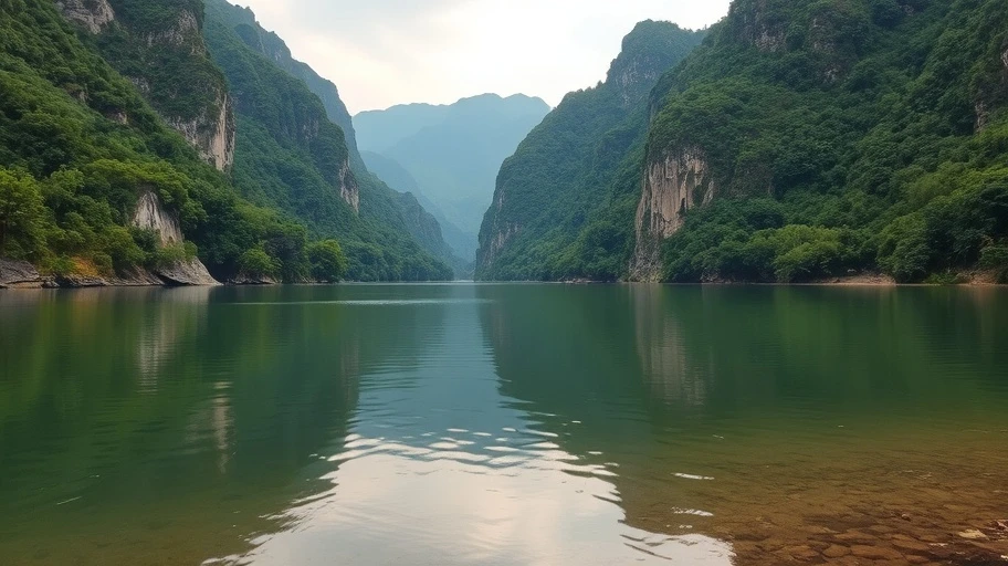 Hình ảnh dòng sông yên tĩnh bên dãy núi, tư duy tích cực.