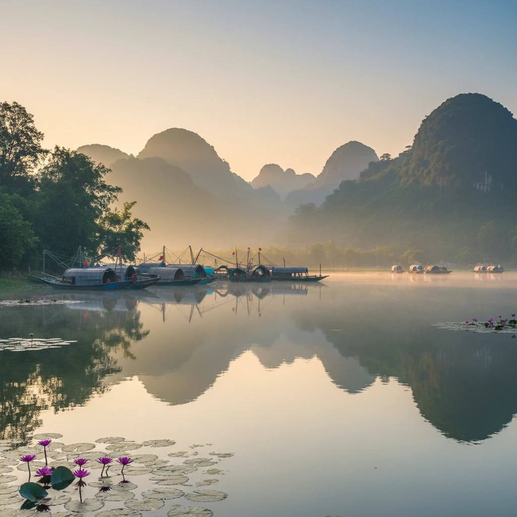 Hình ảnh hồ yên bình vào buổi sáng