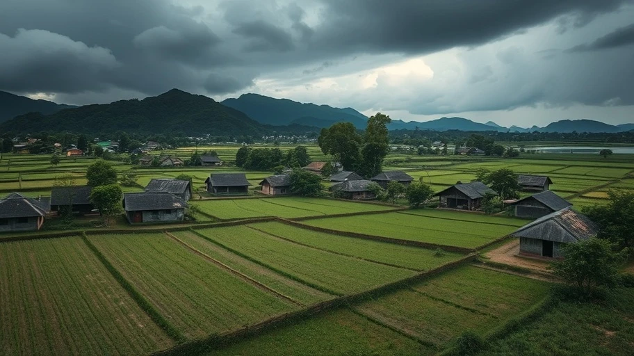 Hình ảnh làng quê Việt Nam sau thử thách.