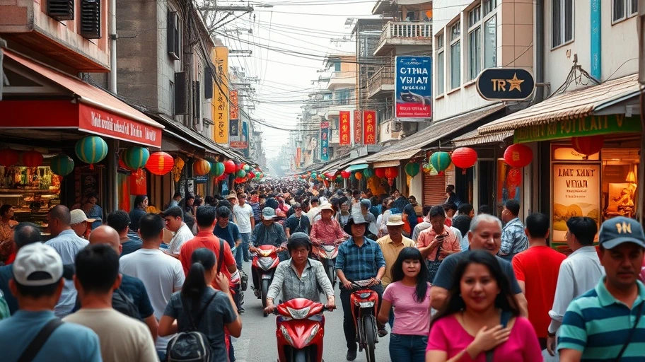 Hình ảnh mô tả một con phố nhộn nhịp tại Việt Nam