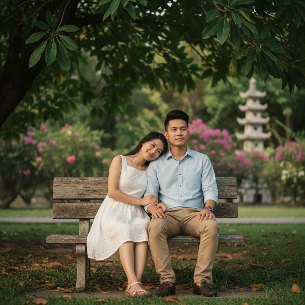 Hình ảnh một cặp đôi trẻ trong công viên tại Việt Nam