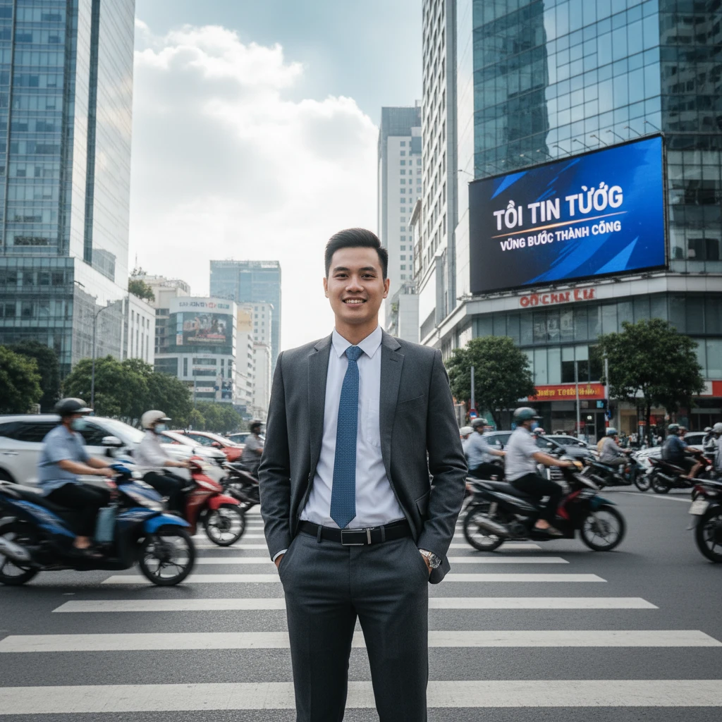 Hình ảnh một người trẻ tự tin trên phố ở Việt Nam