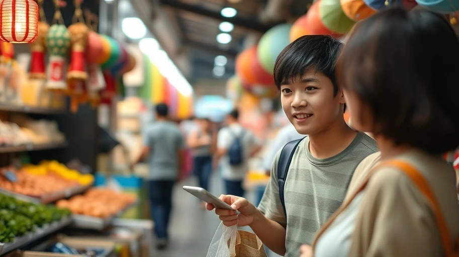 Hình ảnh một người trẻ Việt Nam mua sắm tại chợ mà không có kế hoạch.