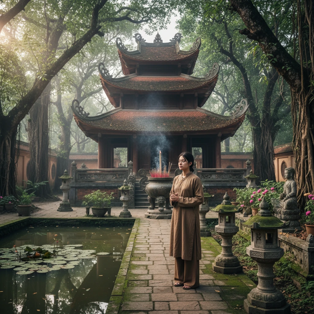Hình ảnh một người trong ngôi đền tại Việt Nam