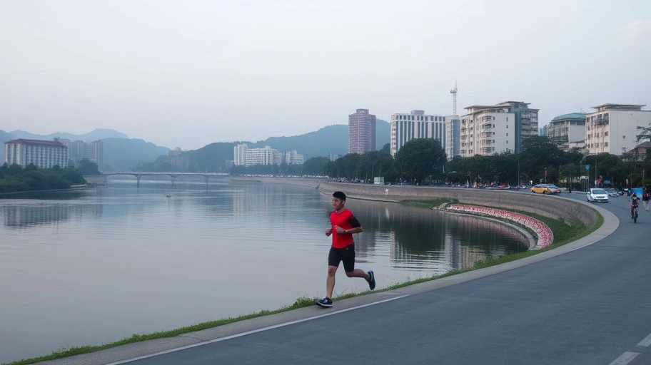 Hình ảnh người chạy bộ dọc bờ sông ở Việt Nam