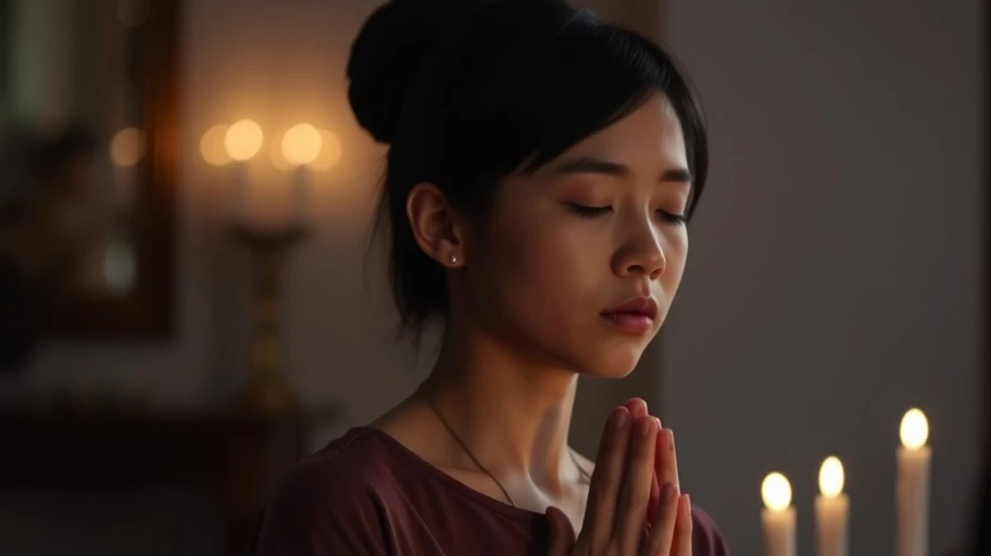 Hình ảnh người đang cầu nguyện tìm sự an ủi từ niềm tin nơi Chúa.