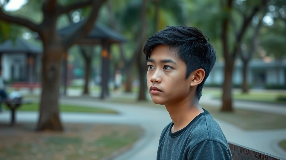 Hình ảnh người trẻ ngồi một mình trong công viên, nghĩ ngợi về tình yêu.