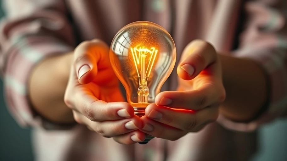 Hình ảnh tay cầm bóng đèn phát sáng tượng trưng cho cảm hứng