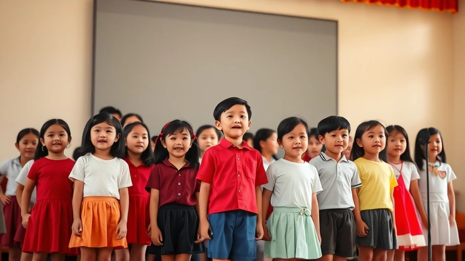 Hình ảnh trẻ em tự tin biểu diễn trên sân khấu tại Việt Nam