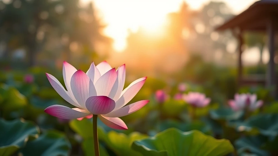 Hình ảnh về động lực nội tại với hoa sen nở trong vườn