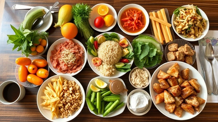 Hình ảnh về một bữa ăn đa dạng thực phẩm
