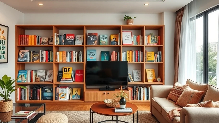 Kệ sách tự lực trong phòng khách Việt Nam hiện đại