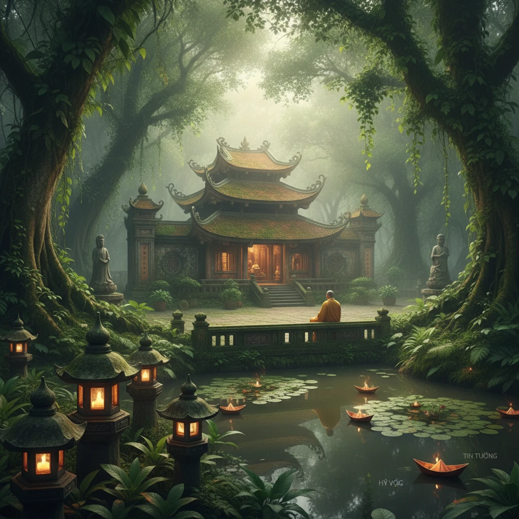 Khung cảnh tâm linh với ngôi chùa ở Việt Nam.