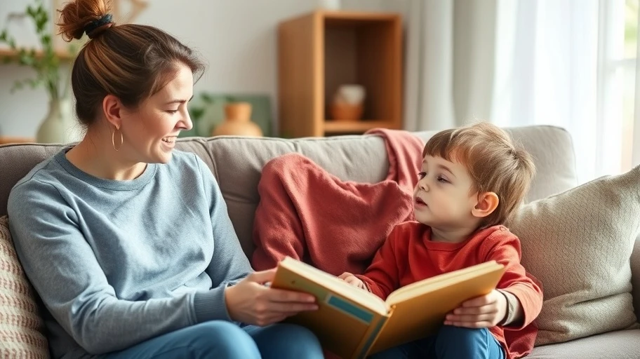 Mẹ lắng nghe con kể chuyện trên sofa ấm cúng
