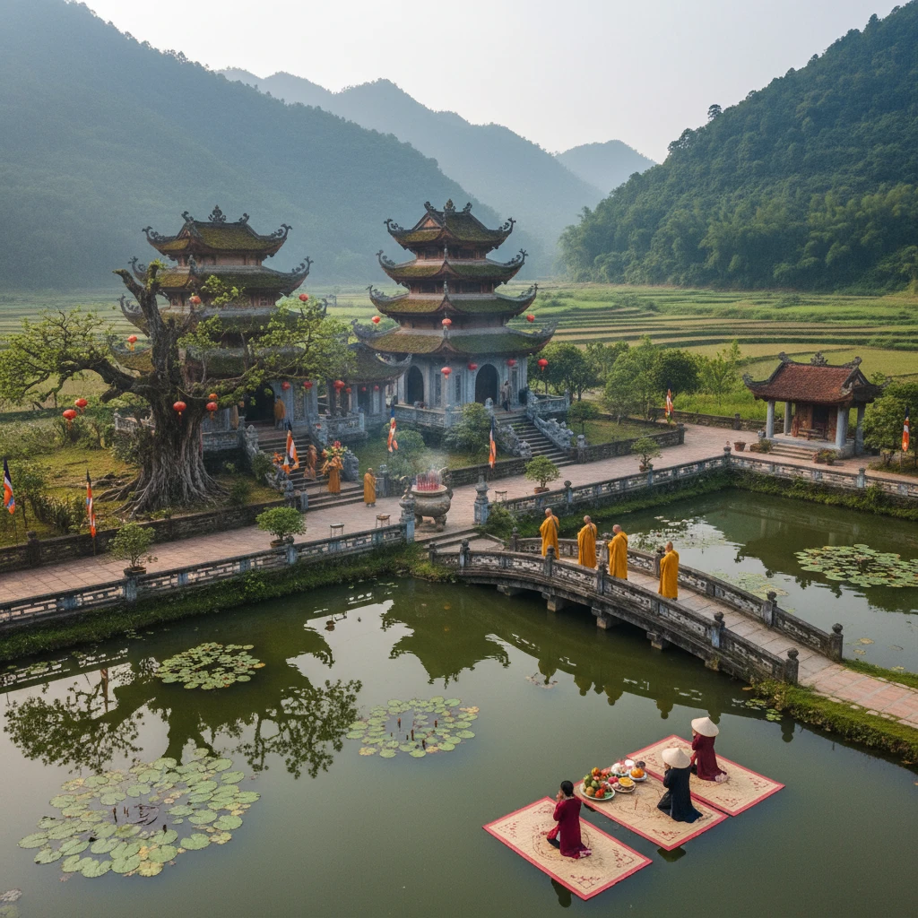 Ngôi chùa thanh bình với niềm tin tôn giáo và tâm linh.