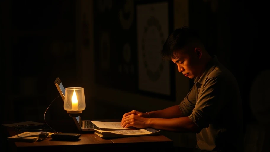 Người kiên nhẫn làm việc chăm chỉ với ánh sáng đèn cầy