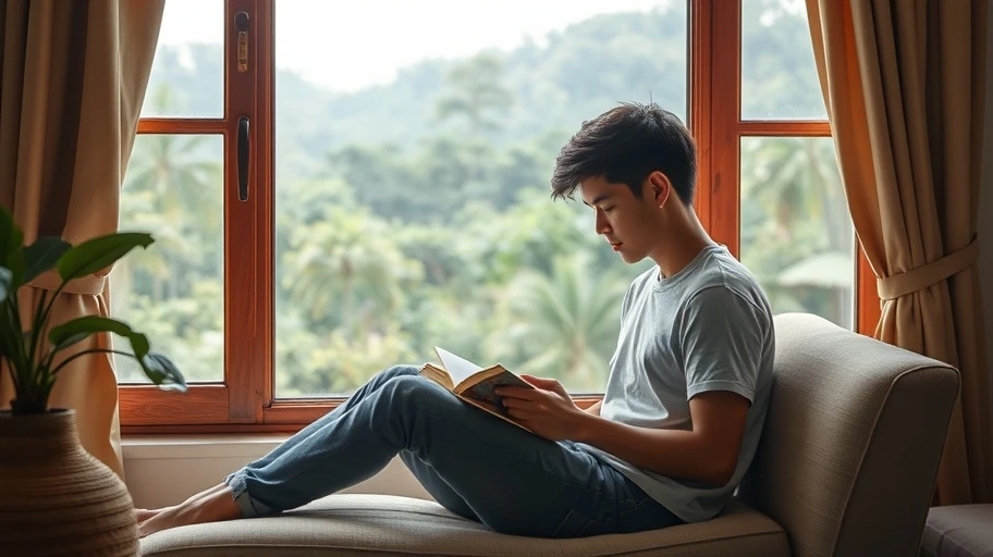 Người trẻ đọc sách cạnh cửa sổ ở Việt Nam