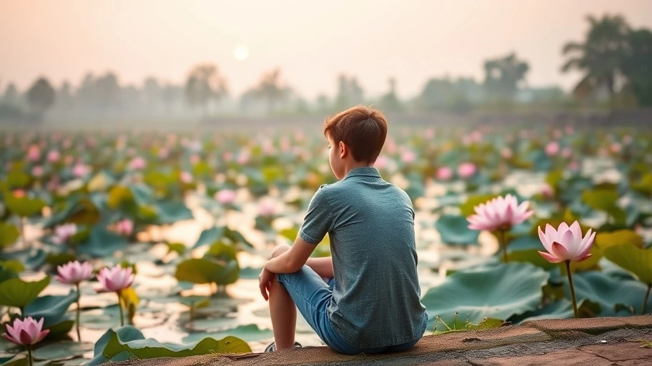 Người trẻ suy nghĩ về niềm tin và tự tin tại hồ sen.