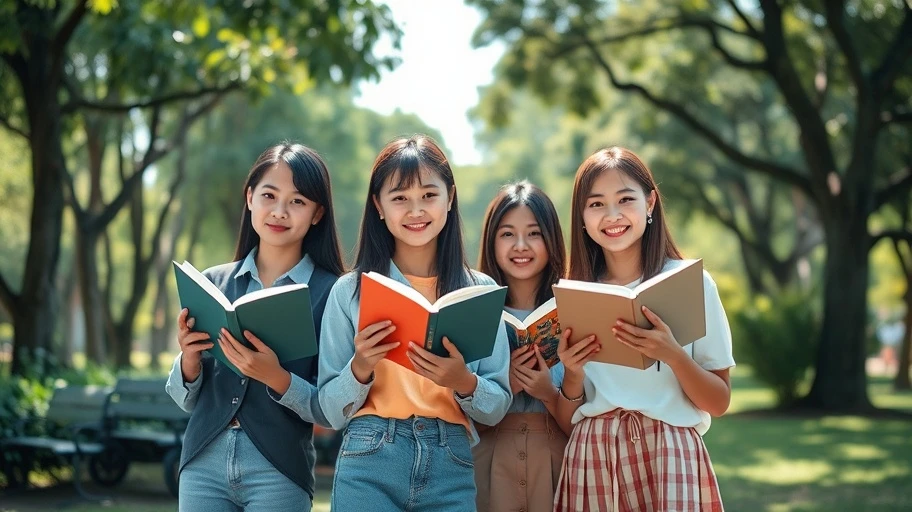 Người trẻ Việt Nam cầm sách chữa lành cảm xúc trong công viên