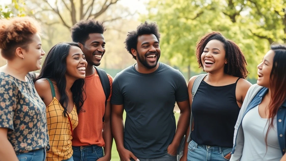Nhóm bạn thân cười đùa trong công viên