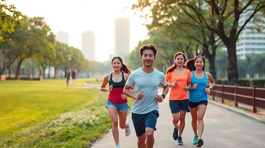 Nhóm bạn trẻ chạy bộ trong công viên Việt Nam