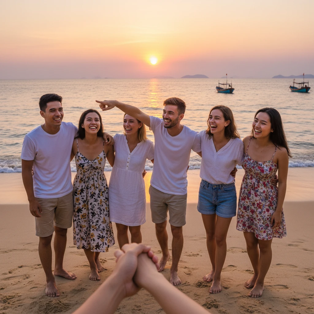 Nhóm bạn trẻ tại bãi biển Việt Nam.