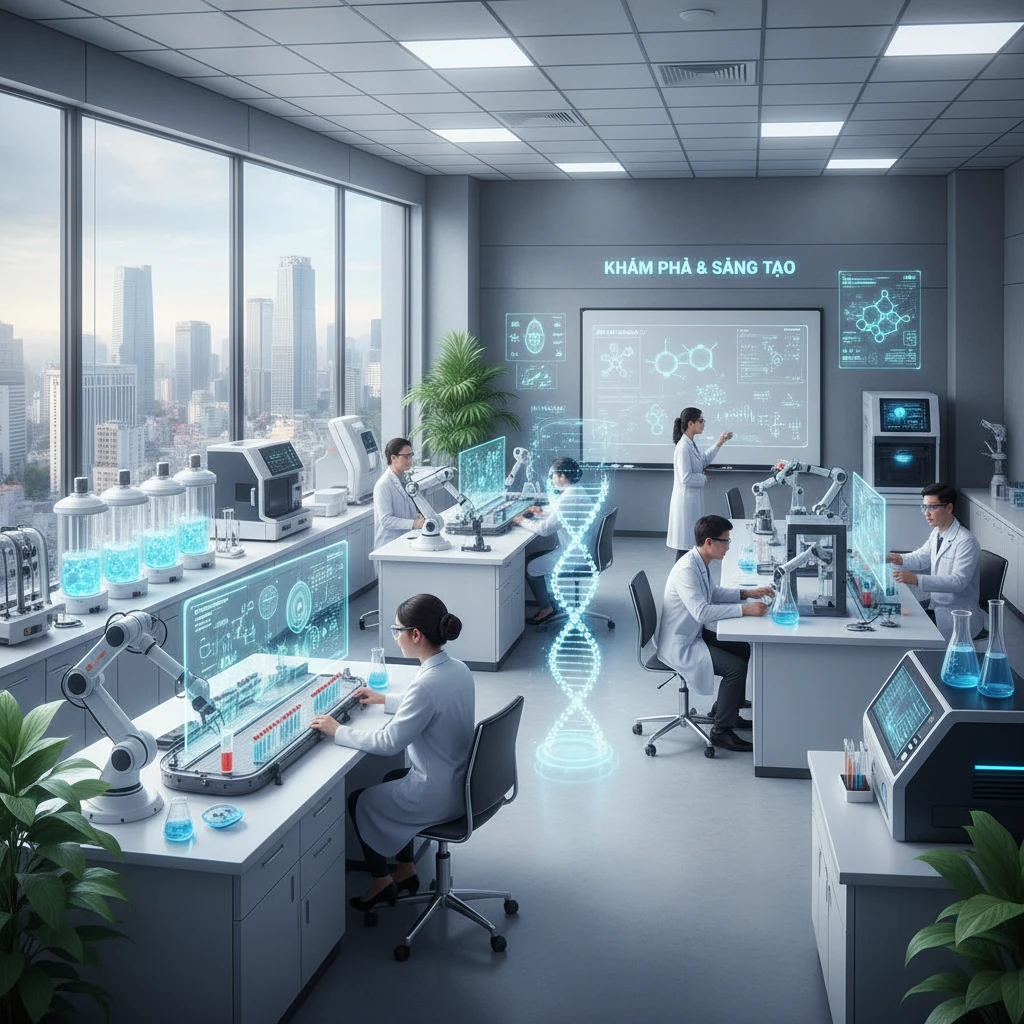 Phòng thí nghiệm hiện đại và sự đổi mới khoa học.