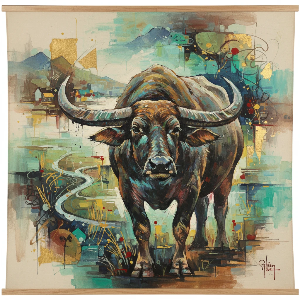 Tranh vẽ trâu biểu thị nghệ thuật và văn học.