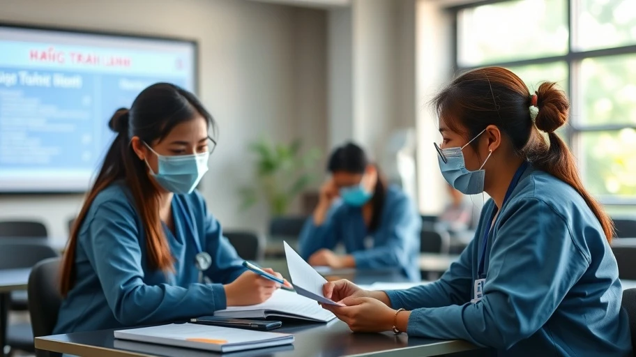 Y bác sĩ đang học tập nâng cao tay nghề.